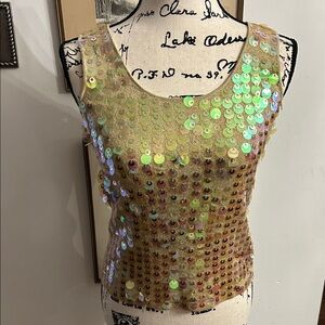 Joseph A. Y2K Sequin Embellished Gold Tank Top Med Silk blend